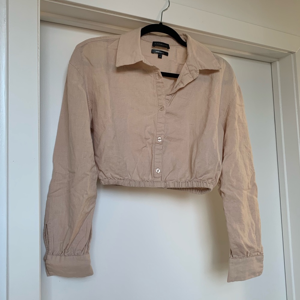 CARBON38 cropped long sleeve linen/cotton top